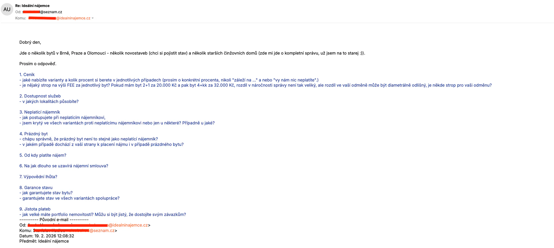 Screenshot mystery emailu